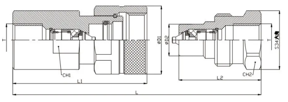 Coupling fitting sectional drawing